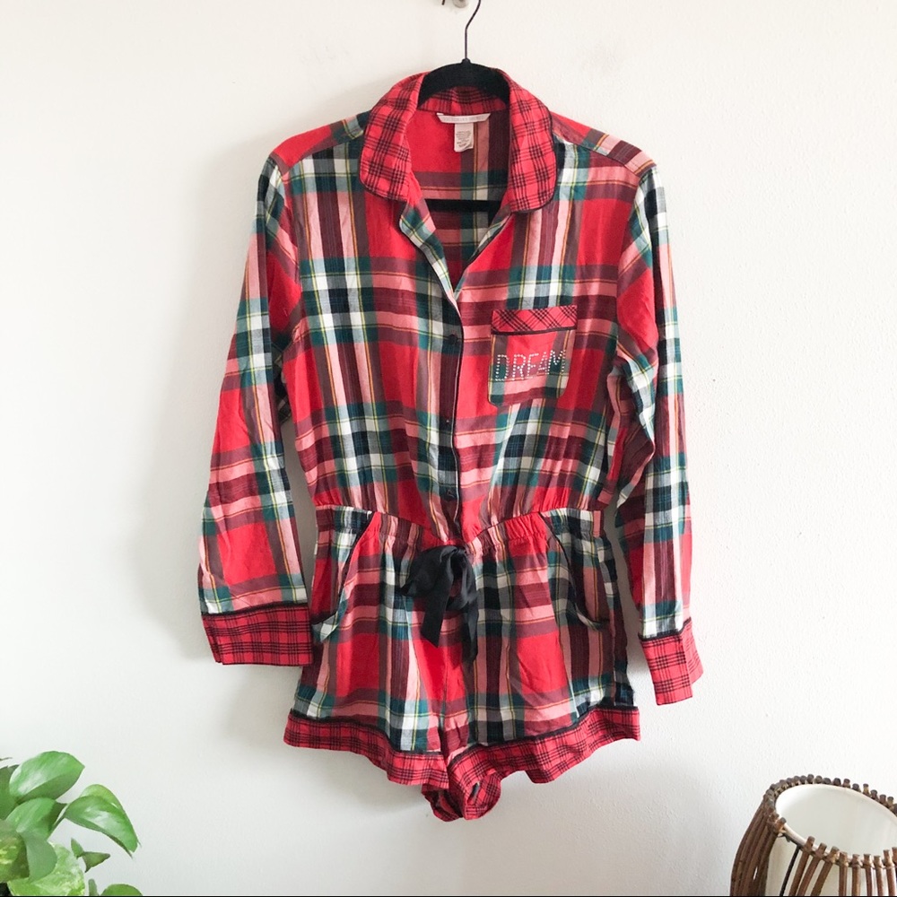 VICTORIAS SECRET plaid flannel dream romper small
